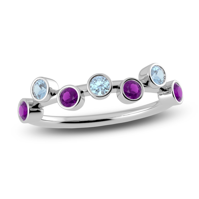 Main Image 1 of Juliette Maison Natural Amethyst & Natural Aquamarine Ring 10K White Gold