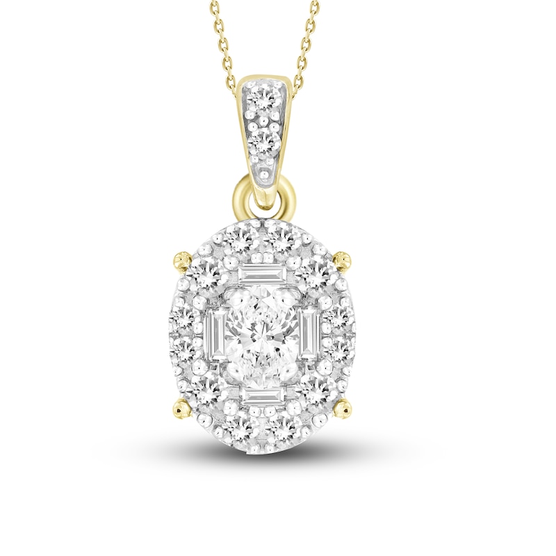 Diamond Pendant Necklace 3/8 ct tw Oval/Baguette/Round 10K Yellow Gold ...