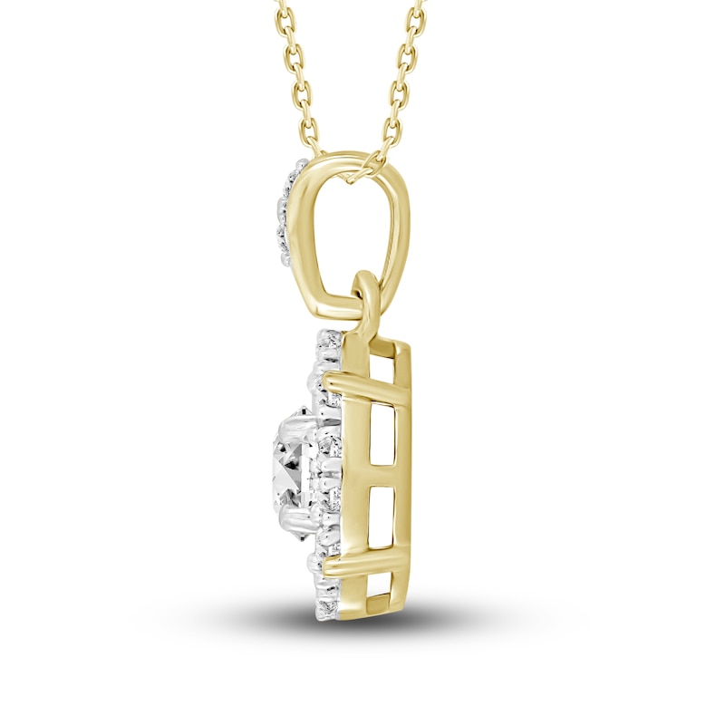 Main Image 3 of Diamond Pendant Necklace 3/8 ct tw Oval/Baguette/Round 10K Yellow Gold 18"