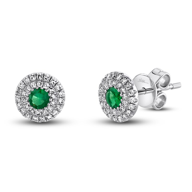 Shy Creation Natural Green Garnet Stud Earrings 1/5 ct tw Diamonds 14K White Gold SC55020544