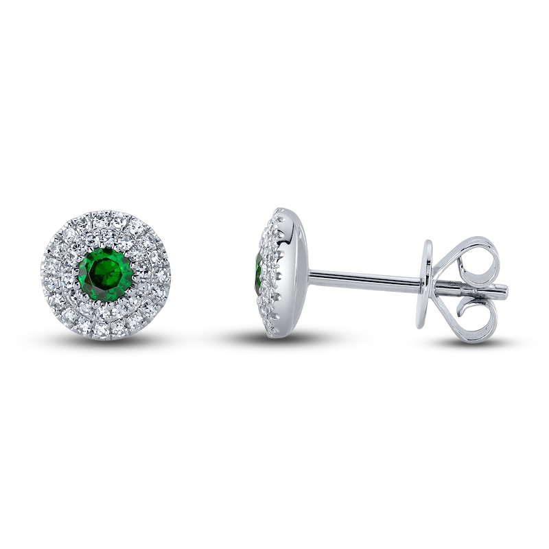 Shy Creation Natural Green Garnet Stud Earrings 1/5 ct tw Diamonds 14K White Gold SC55020544
