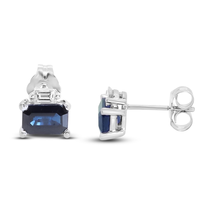 Main Image 2 of Natural Blue Sapphire Stud Earrings 1/8 ct tw Diamonds 14K White Gold