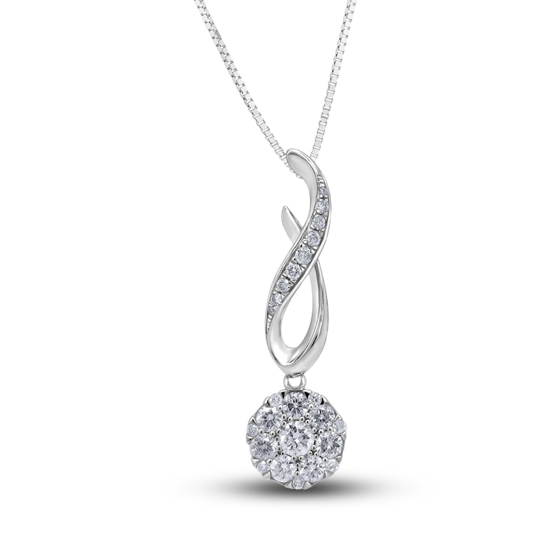 Diamond Drop Pendant Necklace 3/8 ct tw Round 10K White Gold 18"