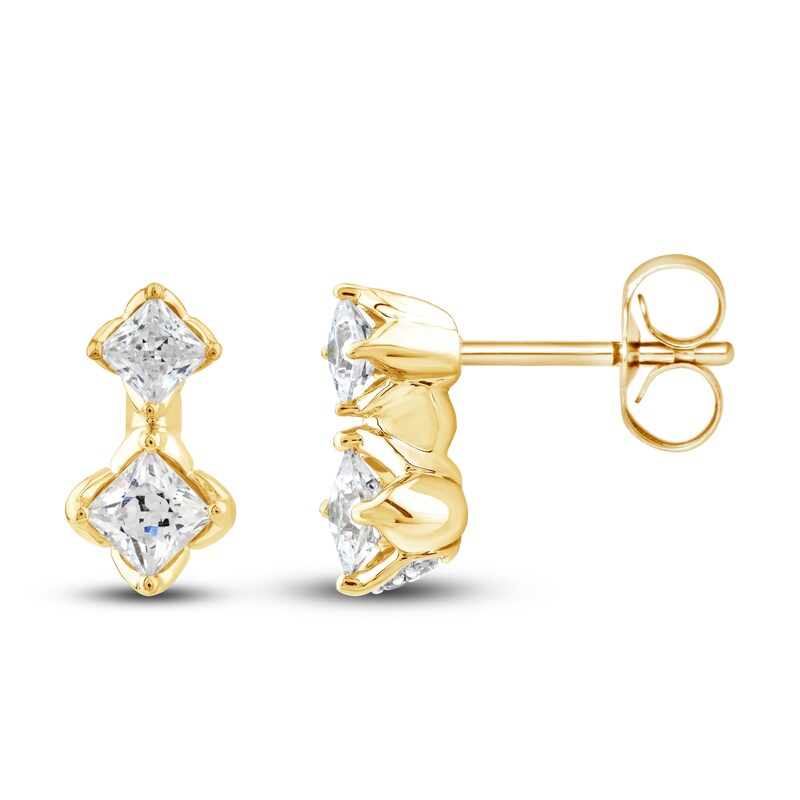 Main Image 1 of Diamond Drop Earrings 3/4 ct tw Princess/Round 10K Yellow Gold