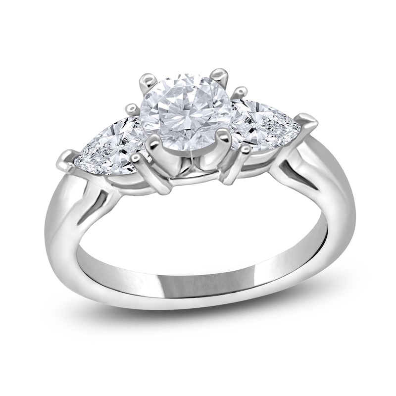 Main Image 1 of Diamond 3-Stone Engagement Ring 1 ct tw Round/Pear 14K White Gold