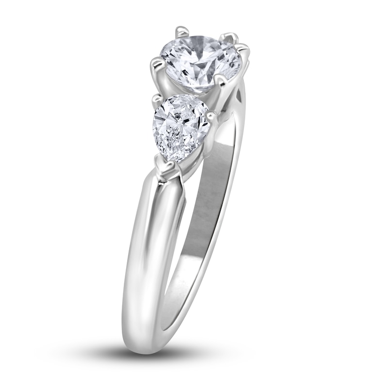 Main Image 2 of Diamond 3-Stone Engagement Ring 1 ct tw Round/Pear 14K White Gold