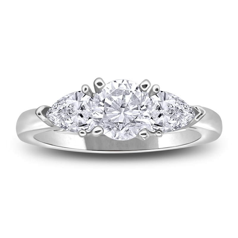 Main Image 3 of Diamond 3-Stone Engagement Ring 1 ct tw Round/Pear 14K White Gold