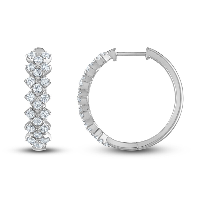 Vera Wang WISH Diamond Hoop Earrings 1 ct tw Round 10K White Gold