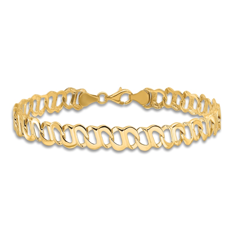Main Image 3 of Men's High-Polish Solid Link Chain Bracelet 14K Yellow Gold 8.75"