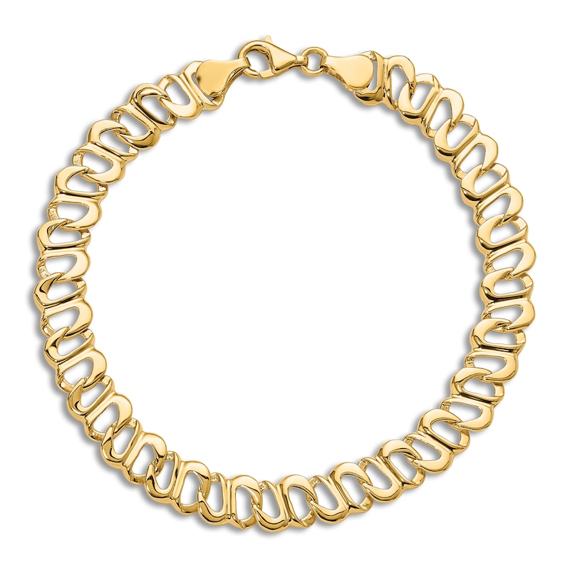 Main Image 4 of Men's High-Polish Solid Link Chain Bracelet 14K Yellow Gold 8.75"