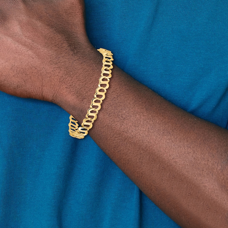 Main Image 5 of Men's High-Polish Solid Link Chain Bracelet 14K Yellow Gold 8.75"