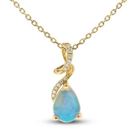 Jared The Galleria Of Jewelry Natural Opal Pendant Necklace Diamond Accents 10K Yellow Gold 18"