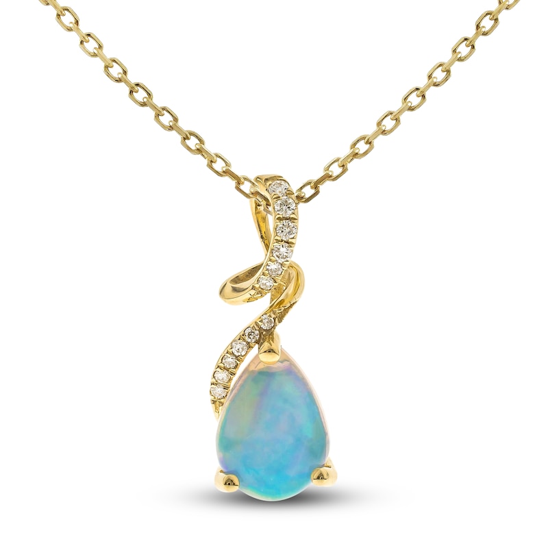 Natural Opal Pendant Necklace Diamond Accents 10K Yellow Gold 18
