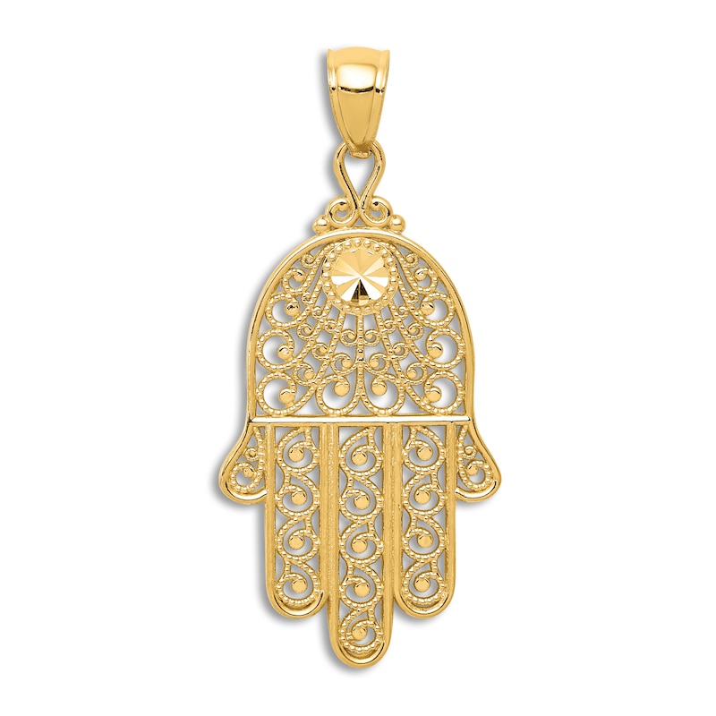 Main Image 1 of Diamond-Cut Hamsa Charm 14K Yellow Gold