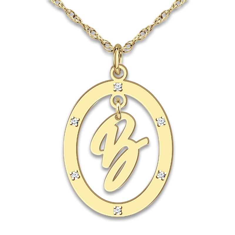 Diamond Initial Pendant Necklace 1/20 ct tw Round 14K Yellow Gold 18"