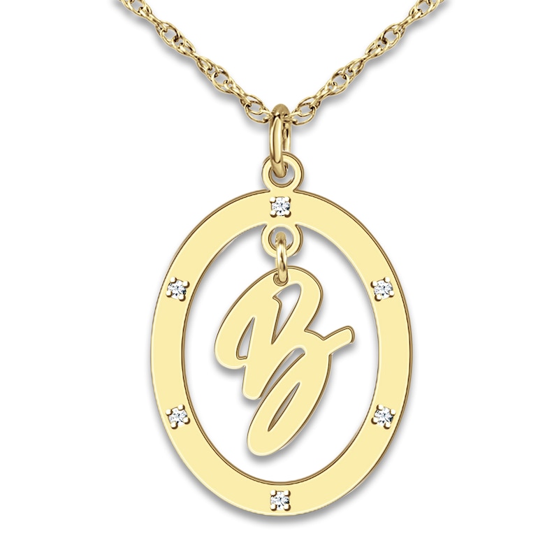 Main Image 1 of Diamond Initial Pendant Necklace 1/20 ct tw Round 14K Yellow Gold 18"