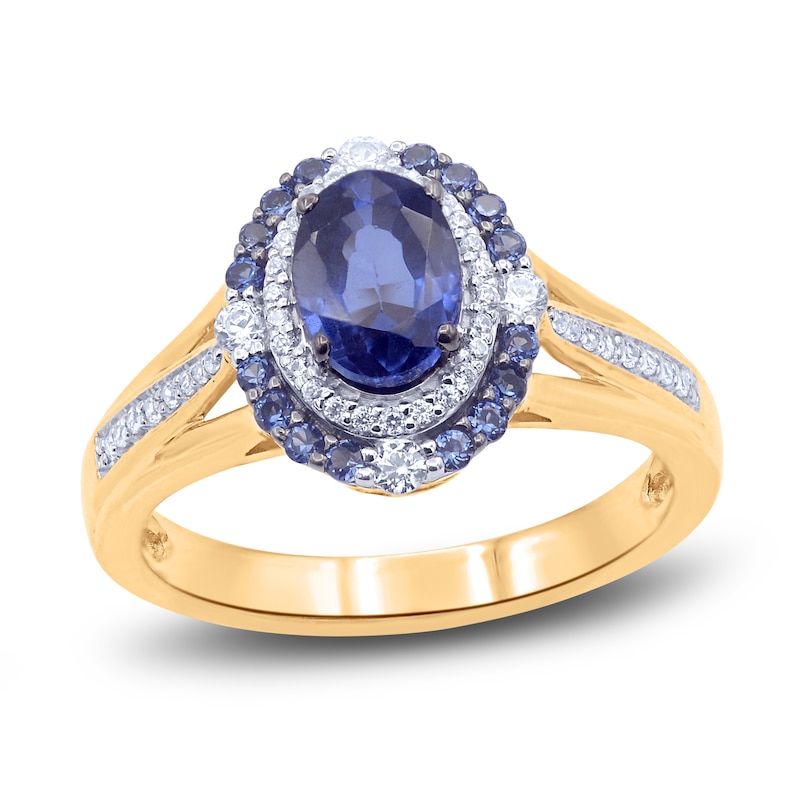 Main Image 1 of Natural Blue Sapphire Ring 1/5 ct tw Diamonds 14K Yellow Gold