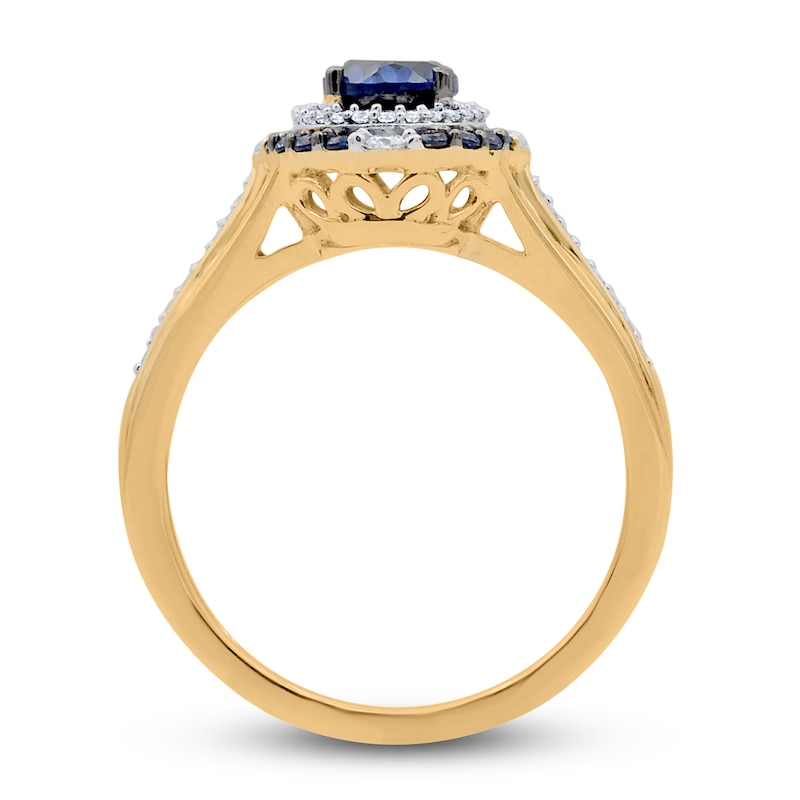 Main Image 2 of Natural Blue Sapphire Ring 1/5 ct tw Diamonds 14K Yellow Gold