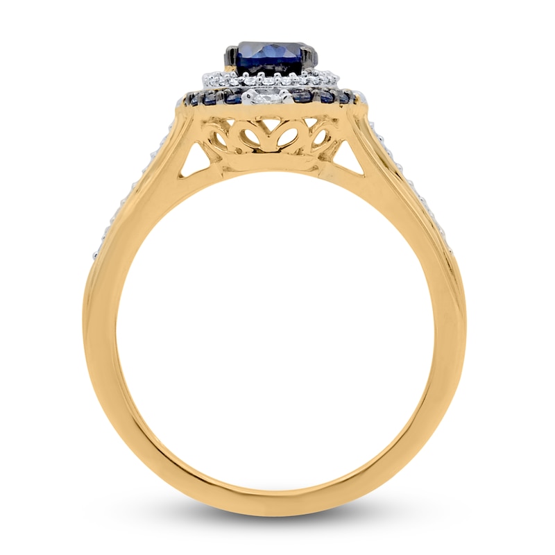 Natural Blue Sapphire Ring 1/5 ct tw Diamonds 14K Yellow Gold