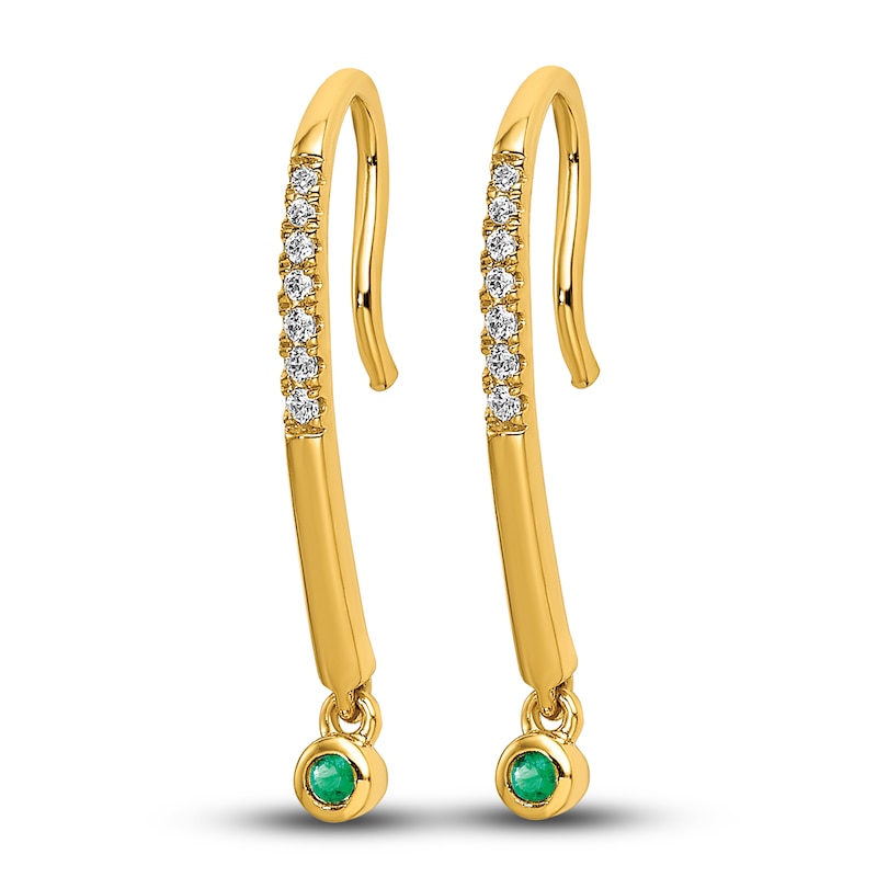 Natural Emerald Drop Earrings 1/20 ct tw Diamonds 14K Yellow Gold