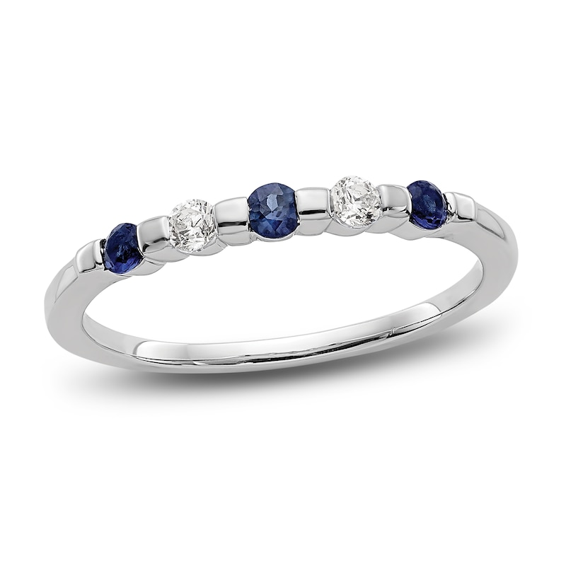 Natural Blue Sapphire Stackable Ring 1/10 ct tw Round 14K White Gold