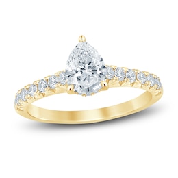 Diamond Hidden Halo Engagement Ring 1-1/2 ct tw Pear/Round 14K Yellow Gold