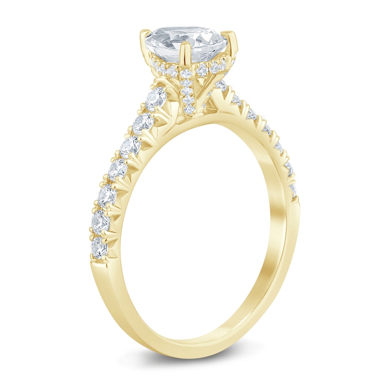 Main Image 2 of Diamond Hidden Halo Engagement Ring 1-1/2 ct tw Pear/Round 14K Yellow Gold