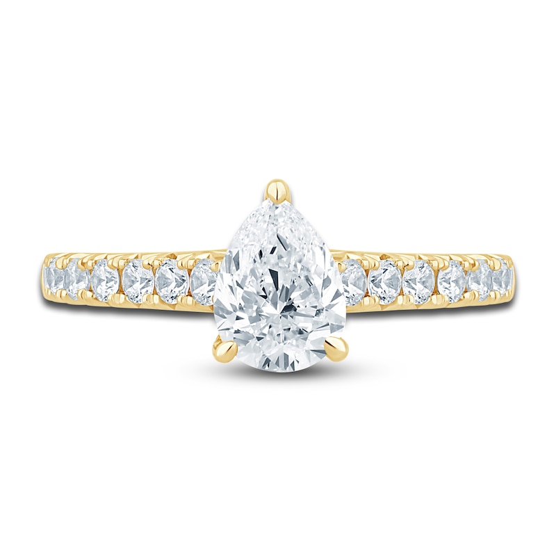 Main Image 3 of Diamond Hidden Halo Engagement Ring 1-1/2 ct tw Pear/Round 14K Yellow Gold