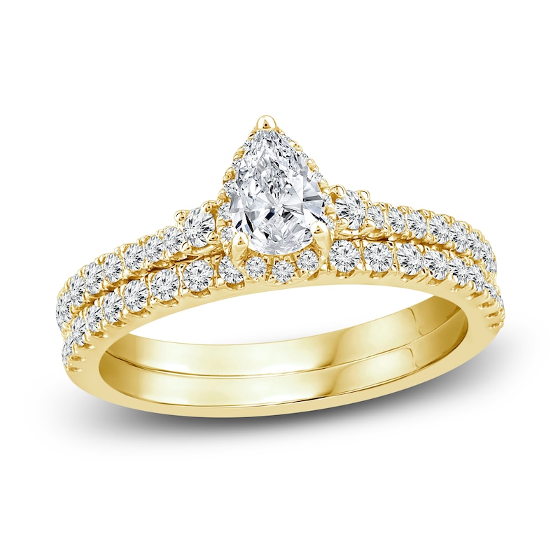 Diamond Halo Bridal Set 1 ct tw Pear/Round 14K Gold