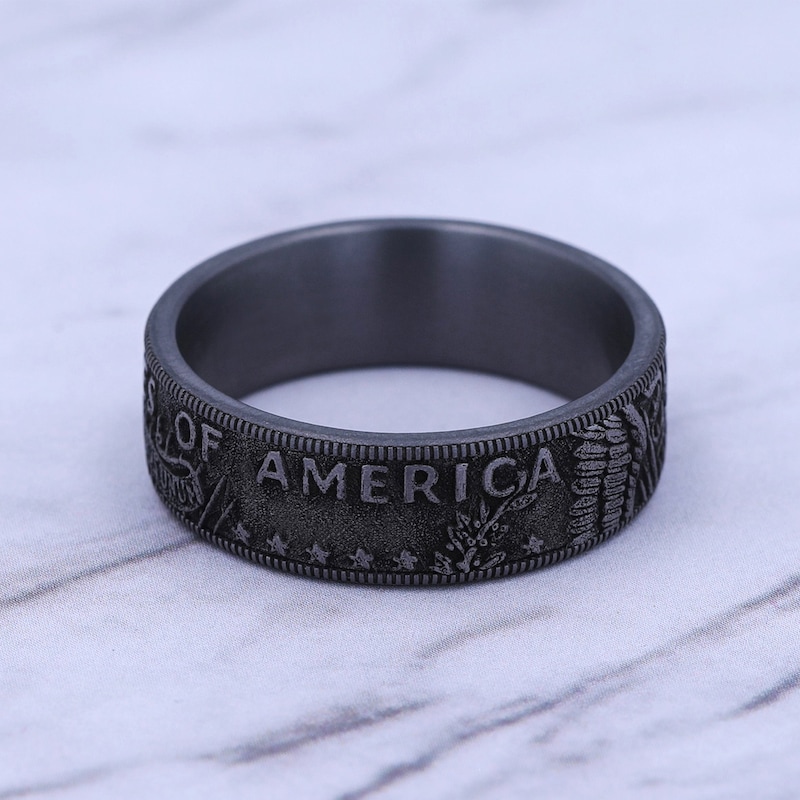Main Image 4 of Coin Wedding Band Dark Tantalum 8mm