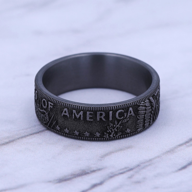 Coin Wedding Band Dark Tantalum 8mm