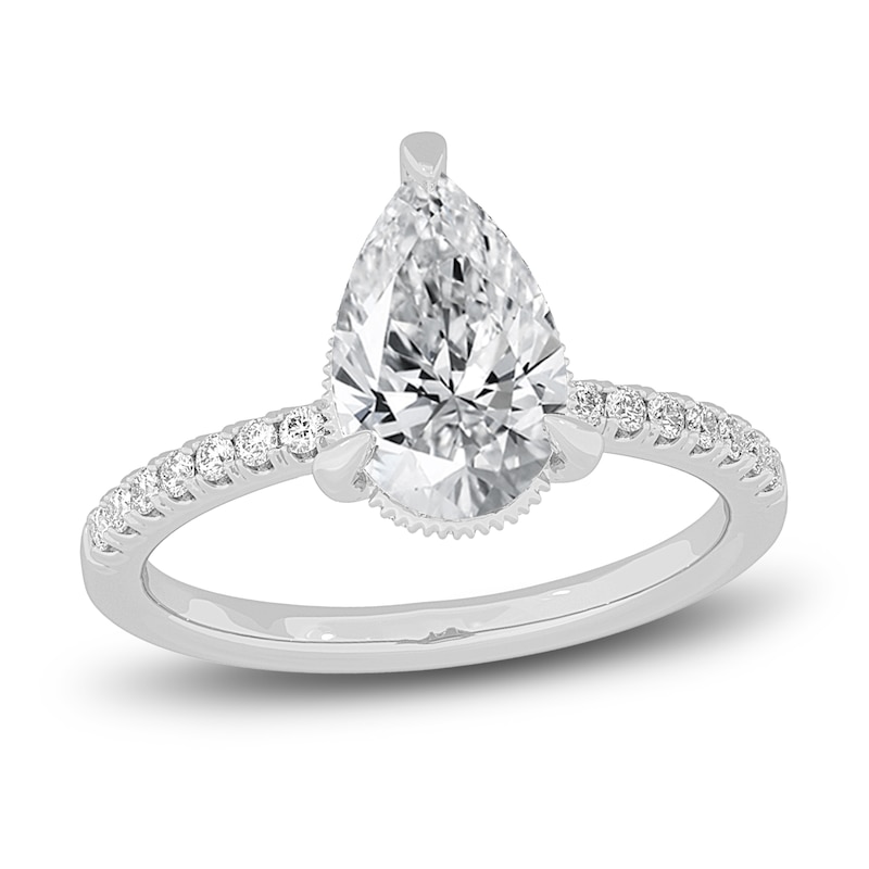 Lab-Created Diamond Engagement Ring 2-1/4 ct tw Pear/Round 14K White Gold