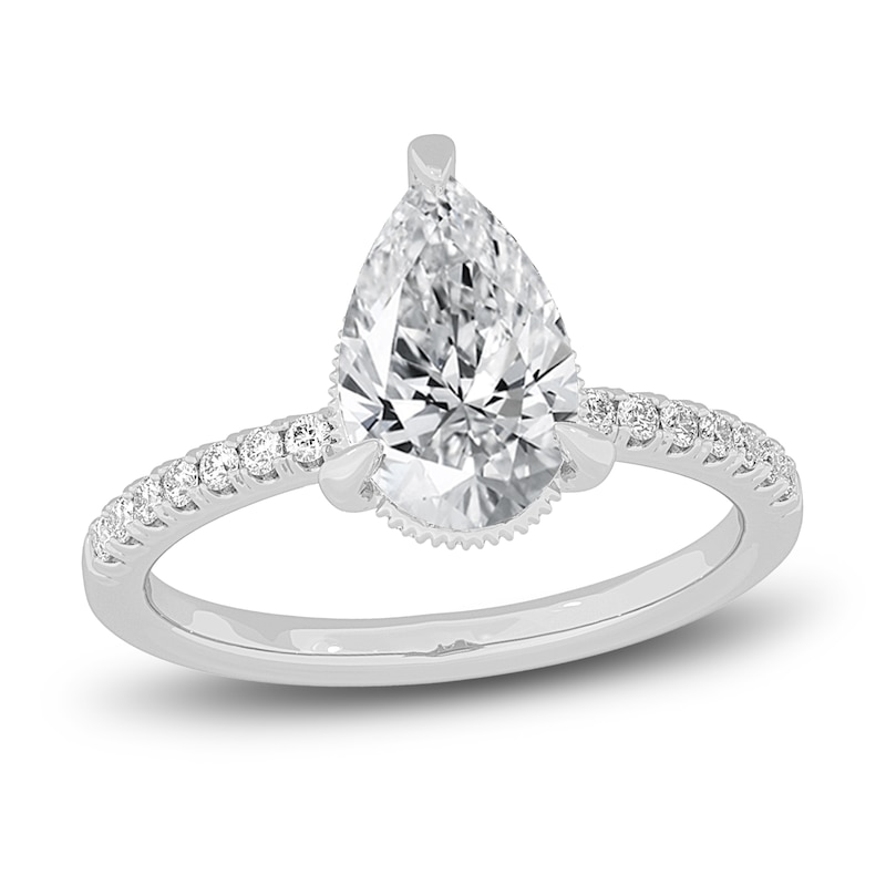 Main Image 1 of Lab-Grown Diamond Engagement Ring 2-1/4 ct tw Pear/Round 14K White Gold