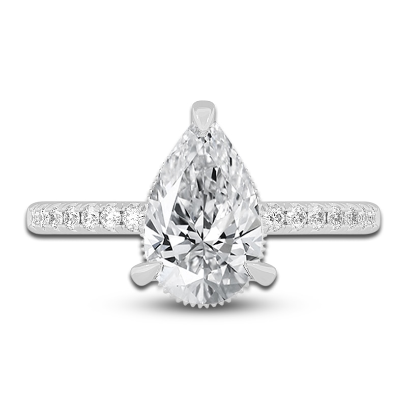 Lab-Created Diamond Engagement Ring 2-1/4 ct tw Pear/Round 14K White Gold