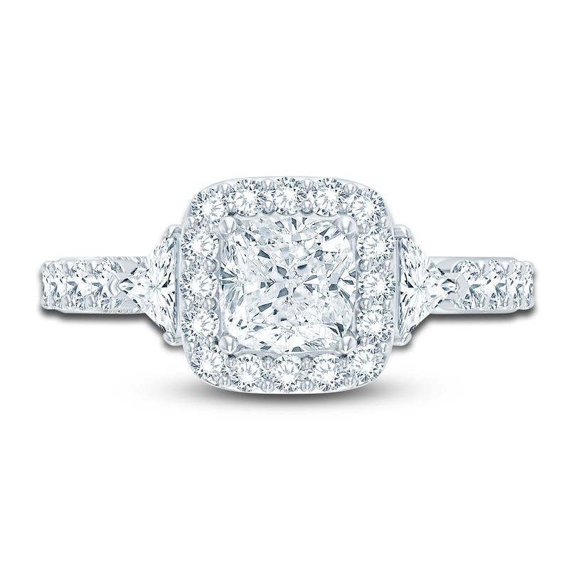 Pnina Tornai Lab-Created Diamond Engagement Ring 2-7/8 ct tw Cushion/Trillion/ Round 14K White Gold