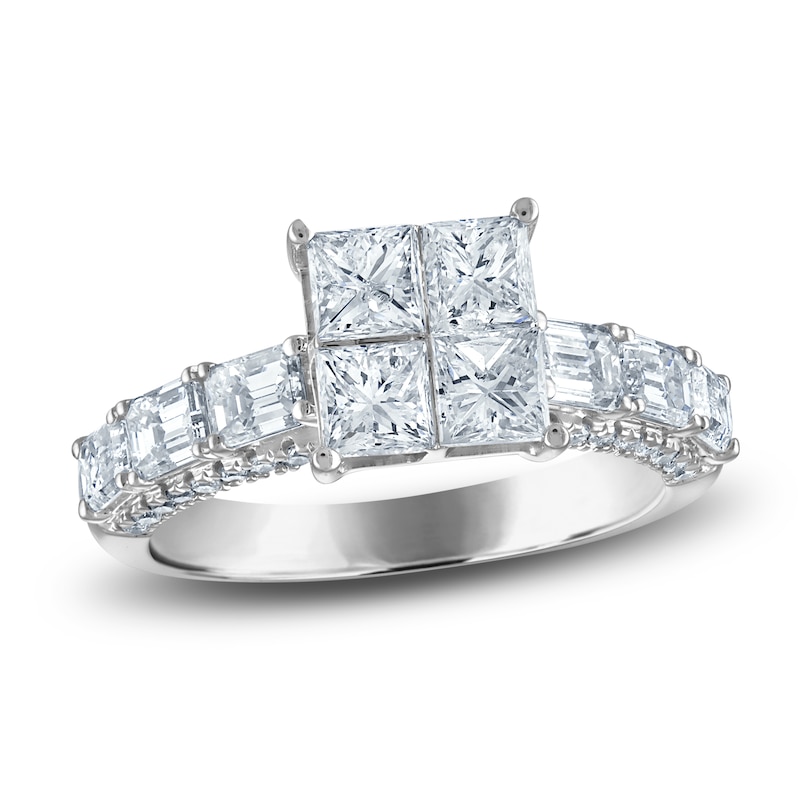 Main Image 1 of Diamond Engagement Ring 2-5/8 ct tw Princess/Round/ Emerald 14K White Gold