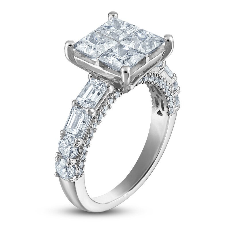 Main Image 2 of Diamond Engagement Ring 2-5/8 ct tw Princess/Round/ Emerald 14K White Gold