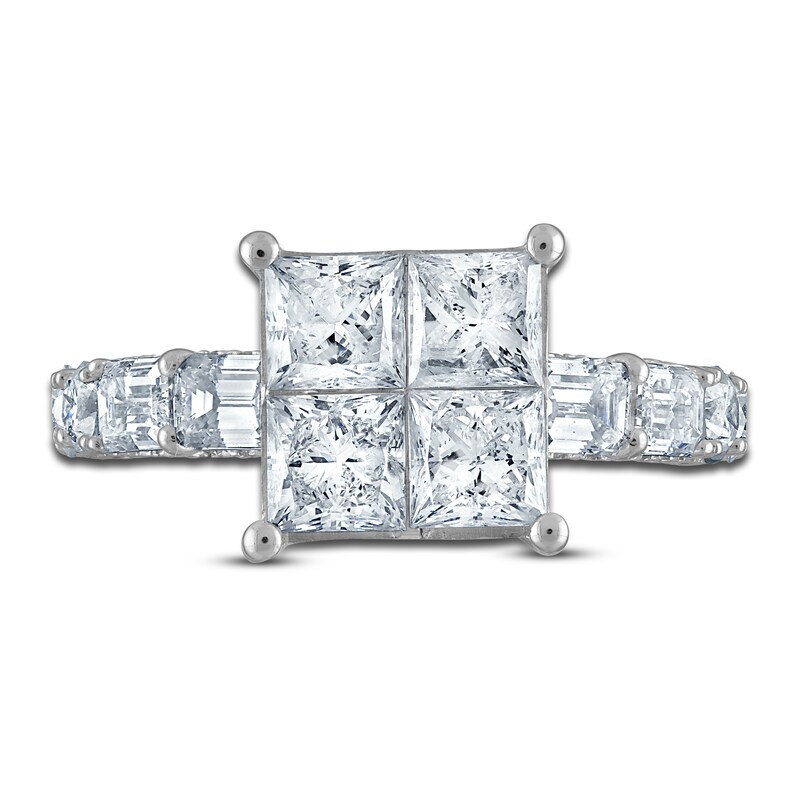Main Image 3 of Diamond Engagement Ring 2-5/8 ct tw Princess/Round/ Emerald 14K White Gold