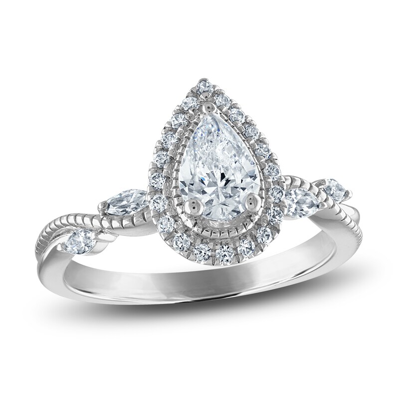 Main Image 1 of Certified Diamond Engagement Ring 1 ct tw Pear/Marquise/ Round 14K White Gold
