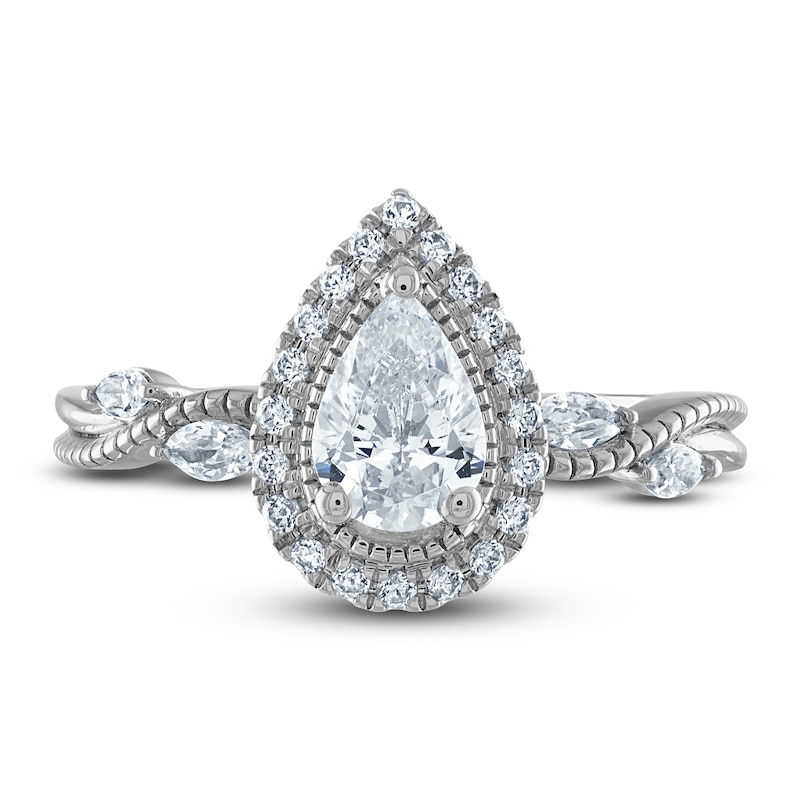Main Image 3 of Certified Diamond Engagement Ring 1 ct tw Pear/Marquise/ Round 14K White Gold