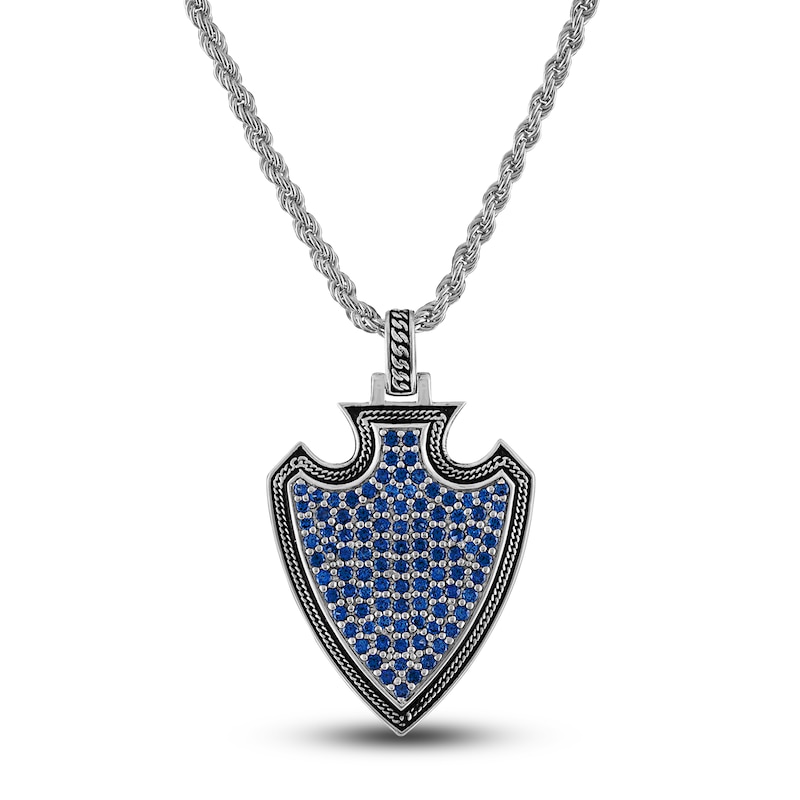 1933 by Esquire Men's Blue Lab-Created Sapphire Solid Shield Pendant Necklace Sterling Silver 22"
