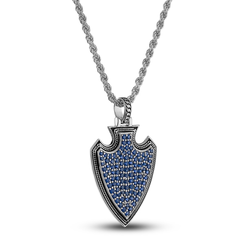 Main Image 2 of 1933 by Esquire Men's Blue Lab-Created Sapphire Solid Shield Pendant Necklace Sterling Silver 22"