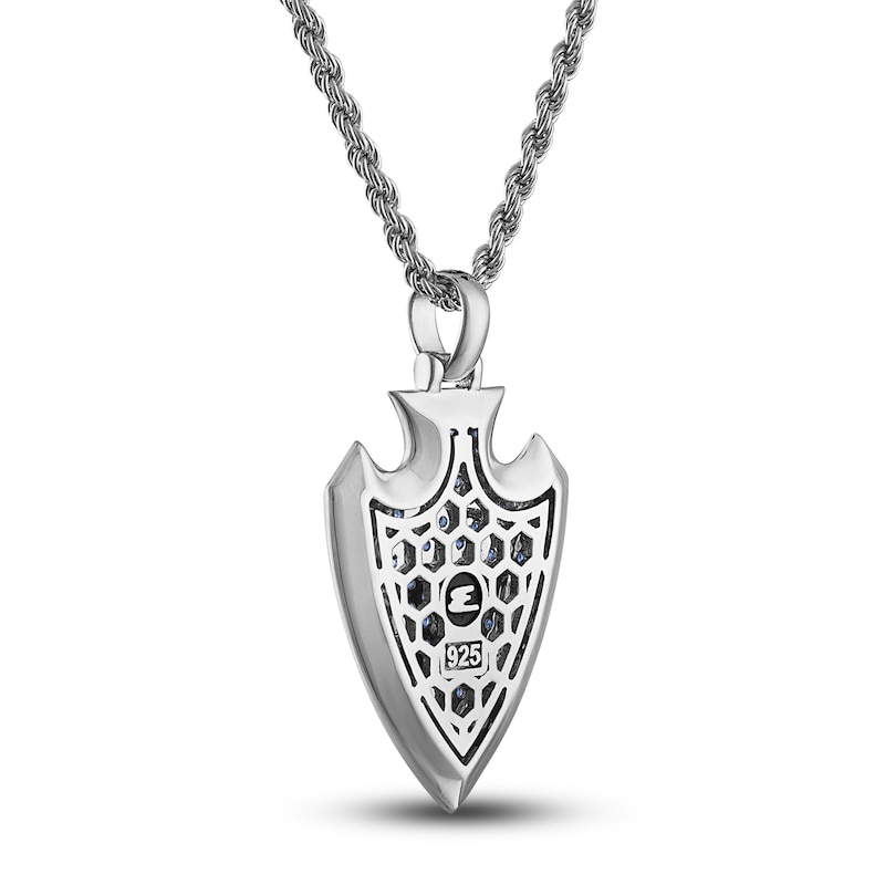 Main Image 3 of 1933 by Esquire Men's Blue Lab-Created Sapphire Solid Shield Pendant Necklace Sterling Silver 22"