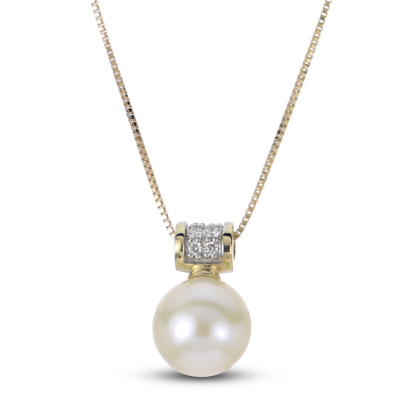 Main Image 1 of Freshwater Cultured Pearl Pendant Necklace 1/20 ct tw Diamonds 14K Yellow Gold  18"