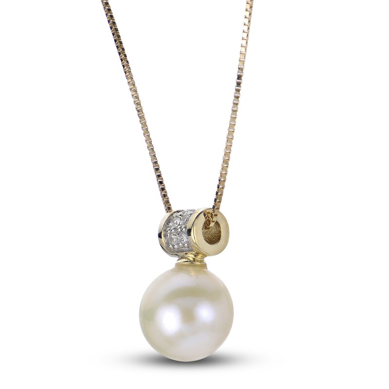 Main Image 2 of Freshwater Cultured Pearl Pendant Necklace 1/20 ct tw Diamonds 14K Yellow Gold  18"