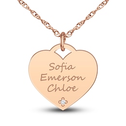 Personalized High-Polish Heart Pendant Diamond Accent Necklace 14K Rose Gold 18&quot;