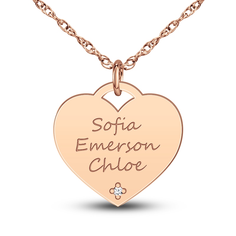 Main Image 1 of Personalized High-Polish Heart Pendant Diamond Accent Necklace 14K Rose Gold 18"