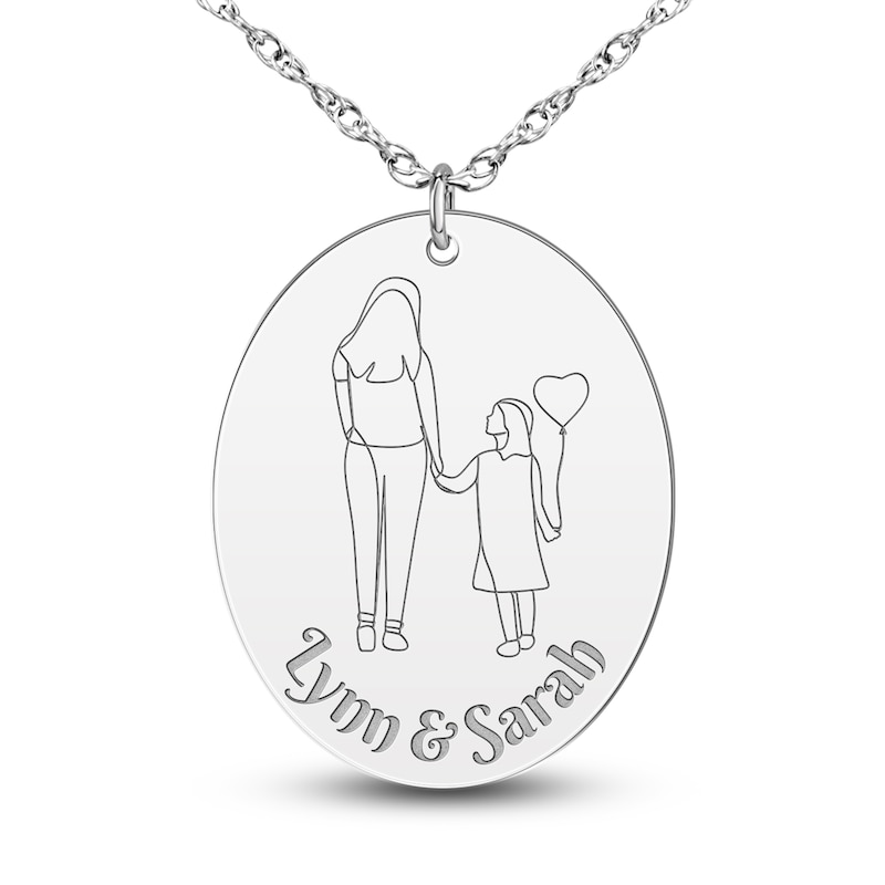 Main Image 1 of Personalized High-Polish Oval Pendant Necklace 14K White Gold 18"