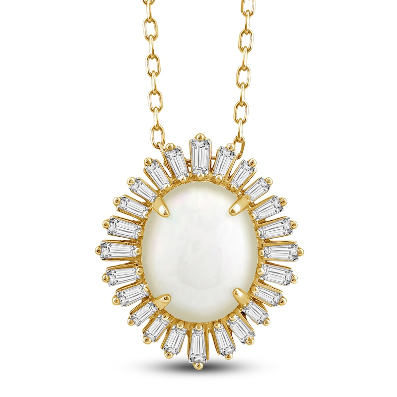 Main Image 1 of Natural Opal Pendant Necklace 1/3 ct tw Diamonds 14K Yellow Gold 18&quot;