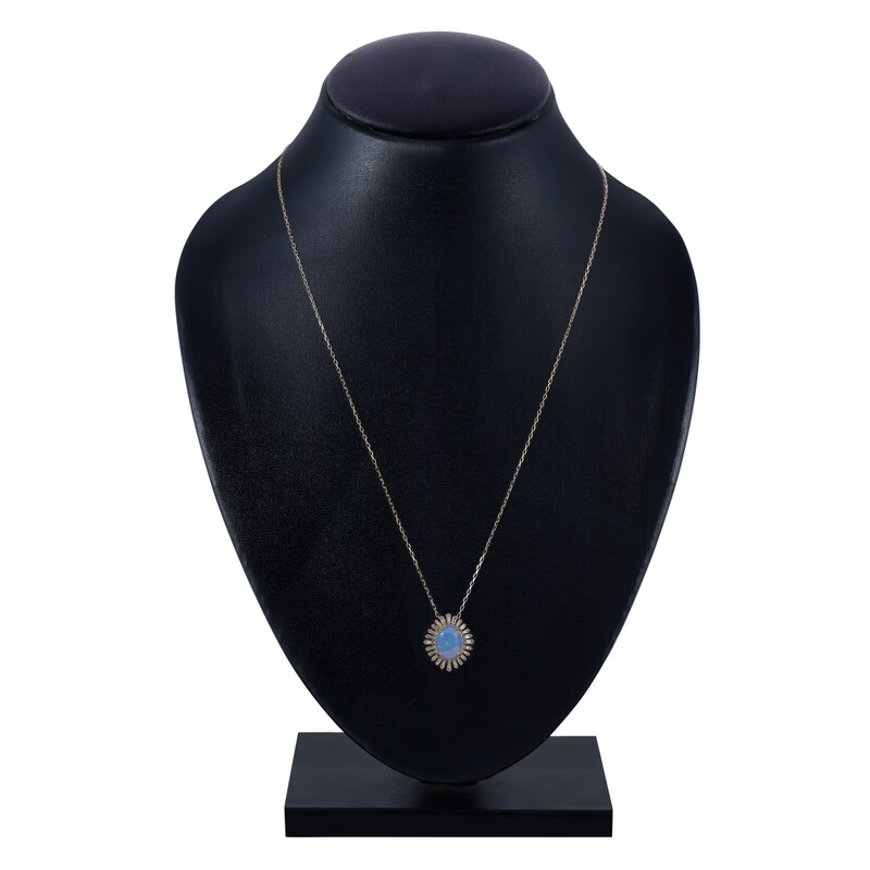 Main Image 3 of Natural Opal Pendant Necklace 1/3 ct tw Diamonds 14K Yellow Gold 18&quot;